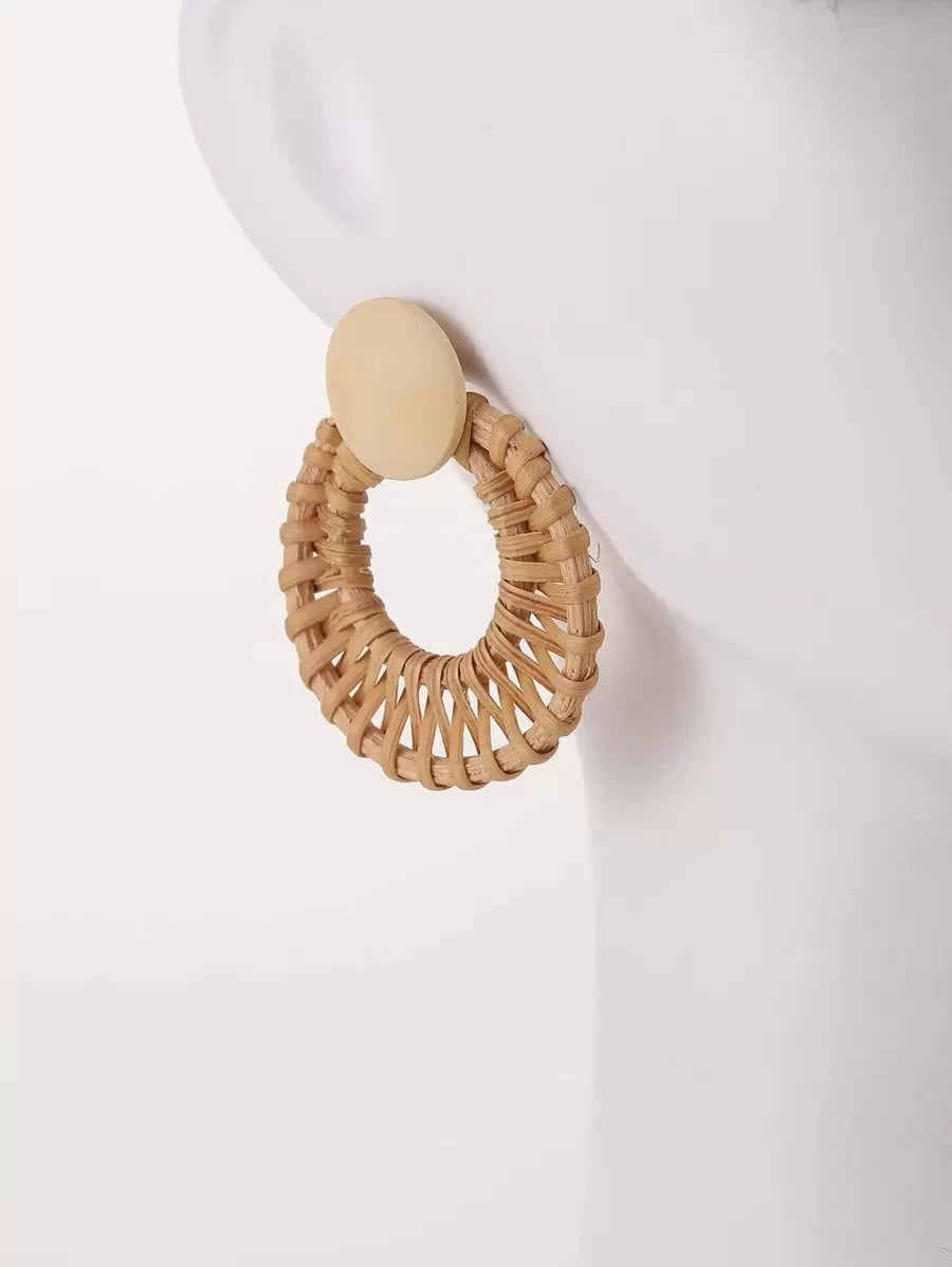 Handmade Woven Rattan Circle Earrings