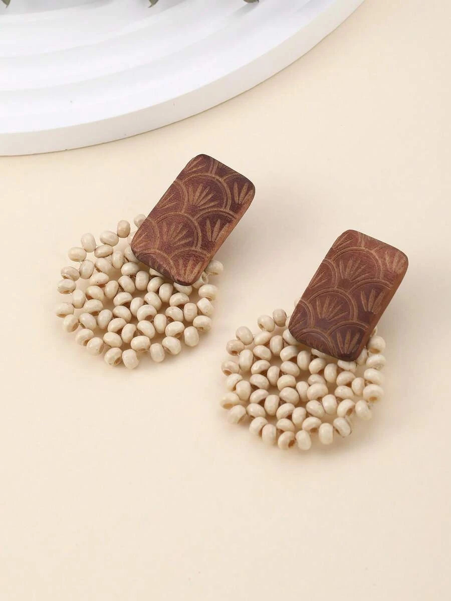 Handmade Wooden Beaded Disc Earrings