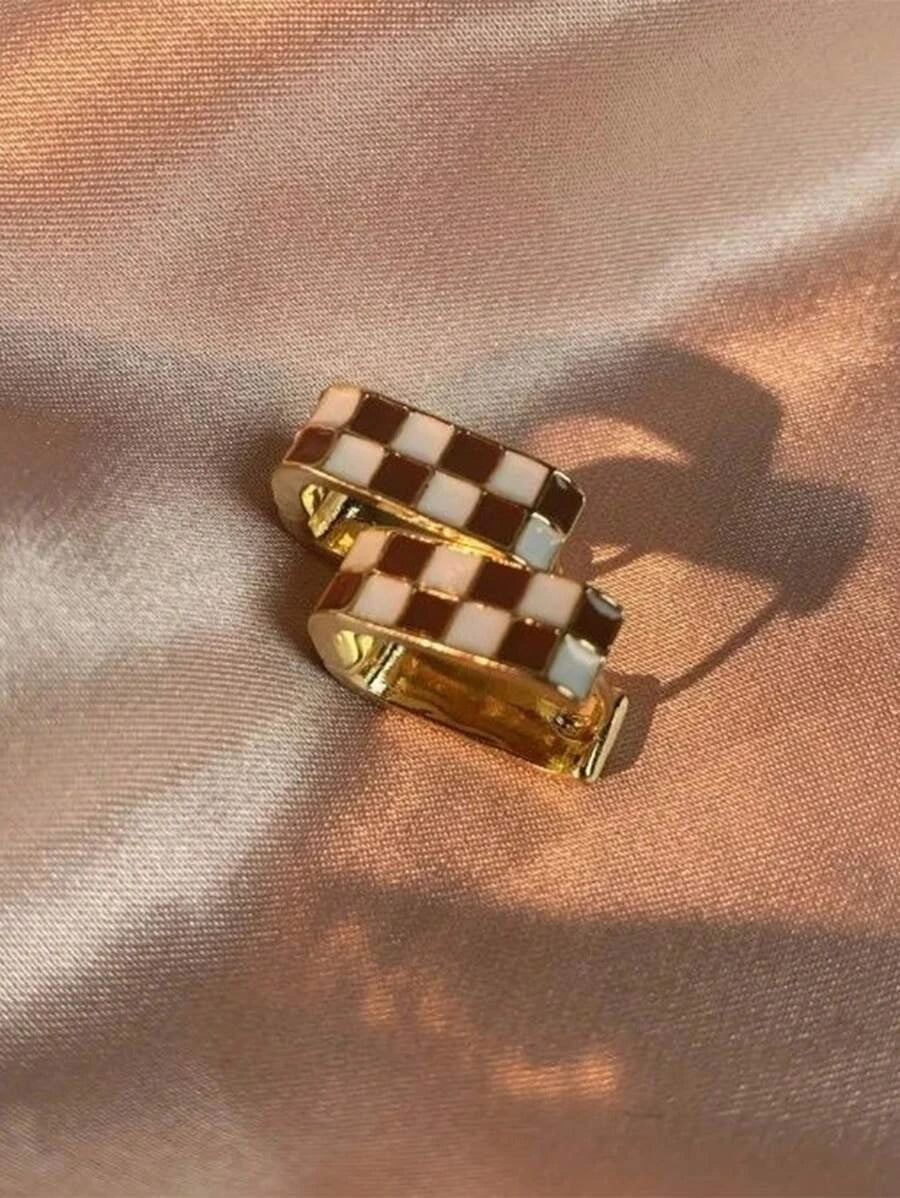 Gold Plated Brass Checkerboard Hoop Earrings