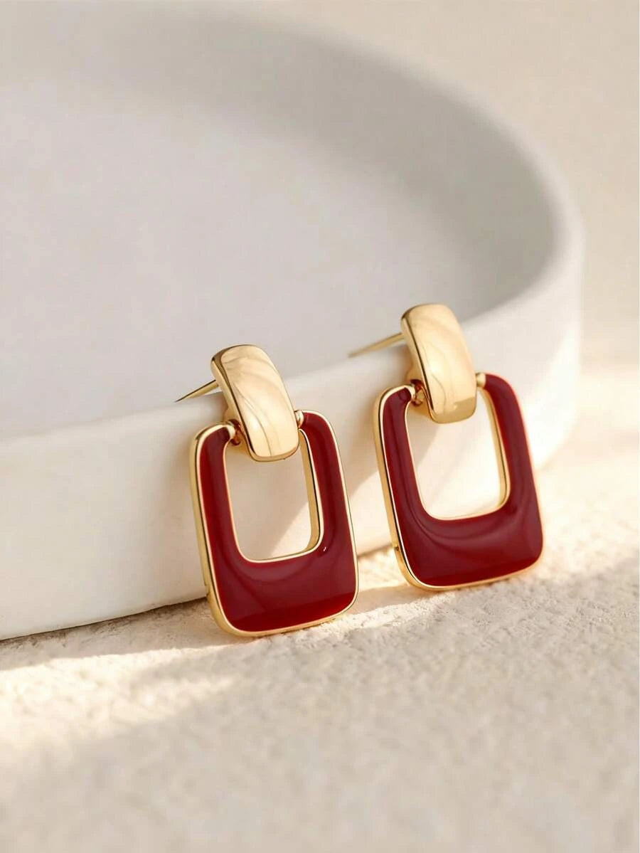 Burgundy Square Drop Earrings