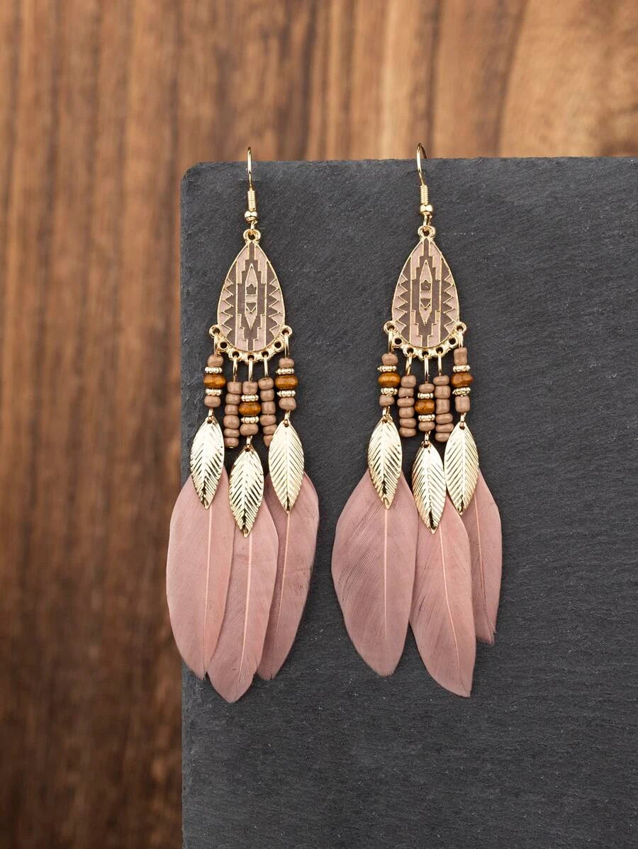 Vintage Feather Pendant Earrings