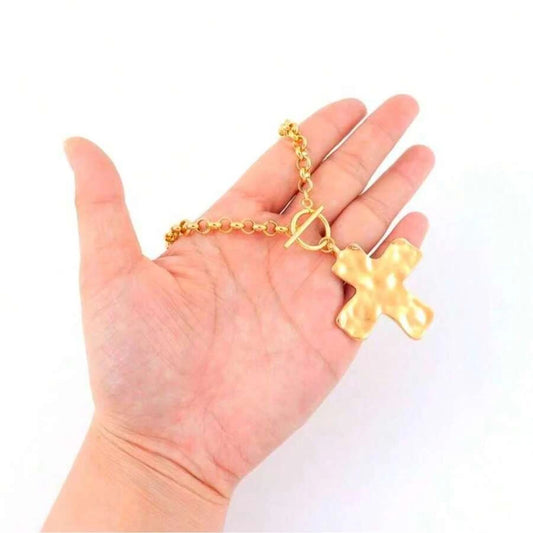 Minimalist Hammered Cross Pendant Necklace
