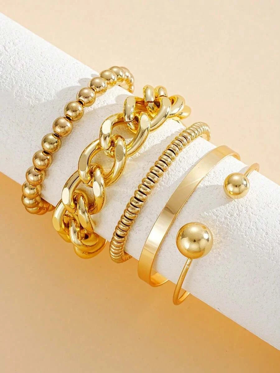 Golden Bead Faux Pearl Bracelet Set