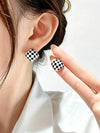 Polka Dot Glazed Square Geometric Earrings