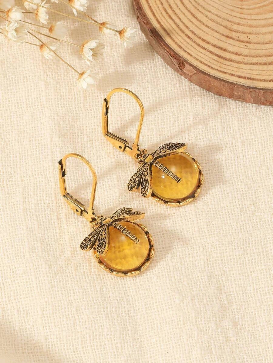 Vintage Dragonfly Crystal Drop Earrings