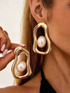 Geometric Oval Faux Pearl Stud Earrings