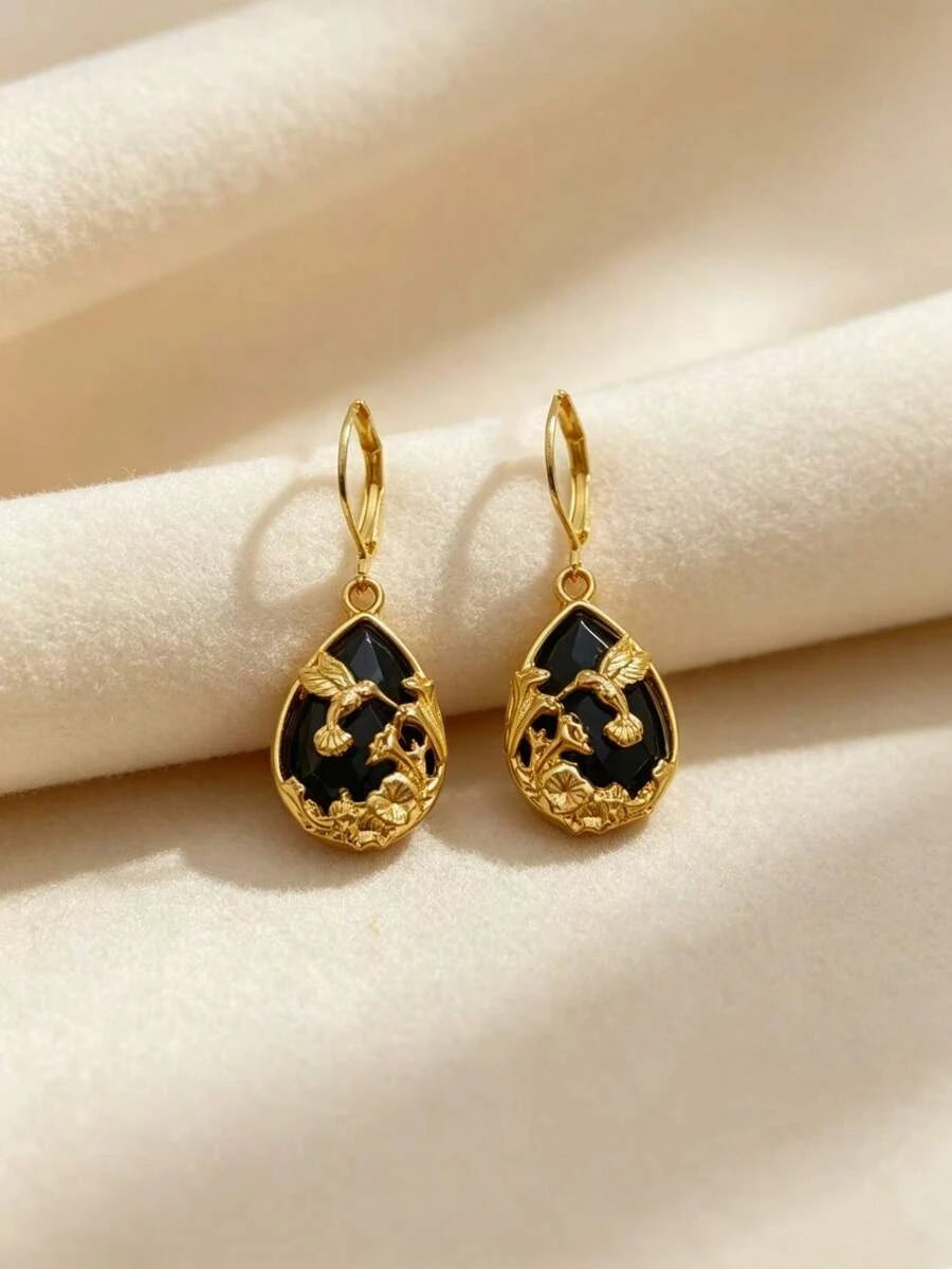 Vintage Teardrop Hummingbird Earrings