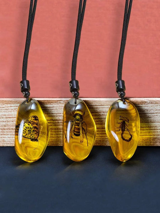 Amber Insect Fossil Pendant Necklace
