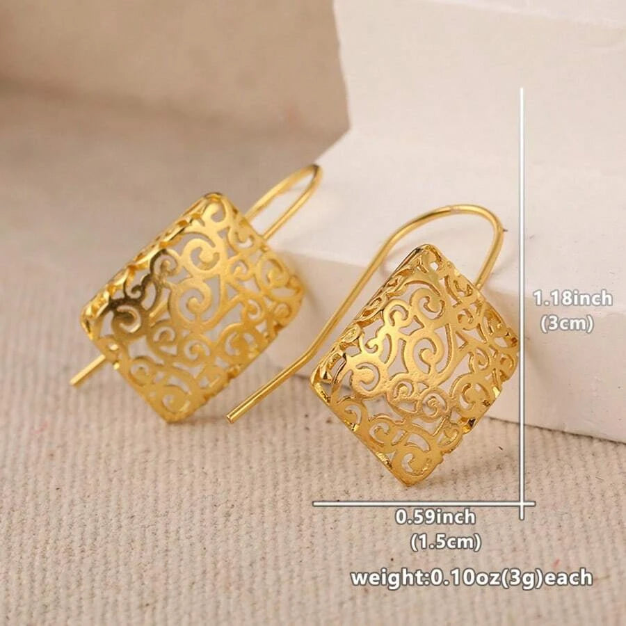 Vintage Gold Hollow Square Earrings