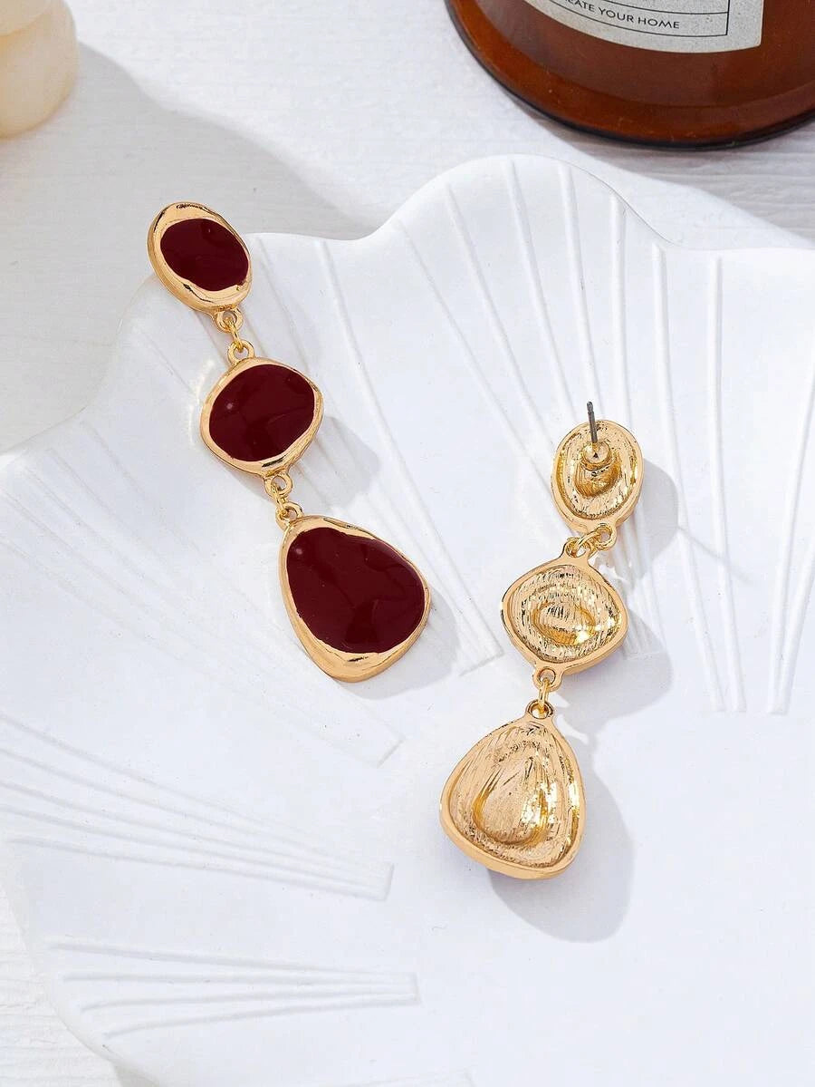 French Vintage Enamel Asymmetrical Drop Earrings