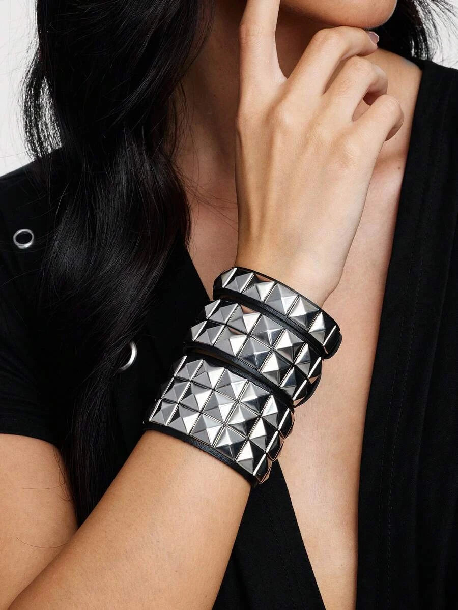 Punk Rivet Leather Bracelet Set