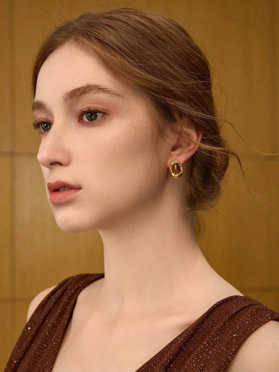 Natural Tiger Eye Stud Earrings