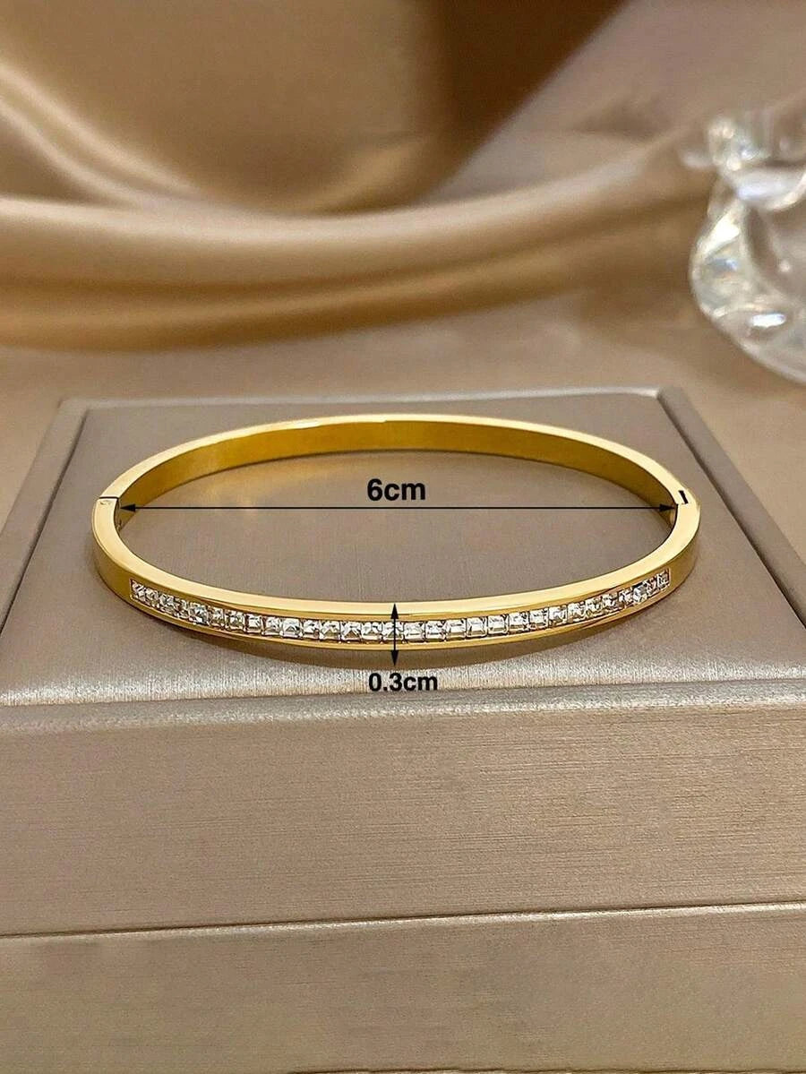Minimalist Stainless Steel Rhinestone Bracelet