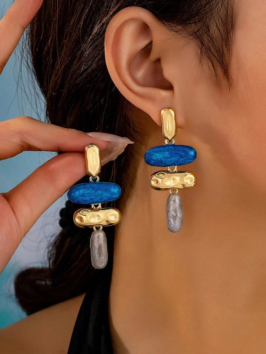 Exaggerated Asymmetric Geometric Enamel Dangle Earrings