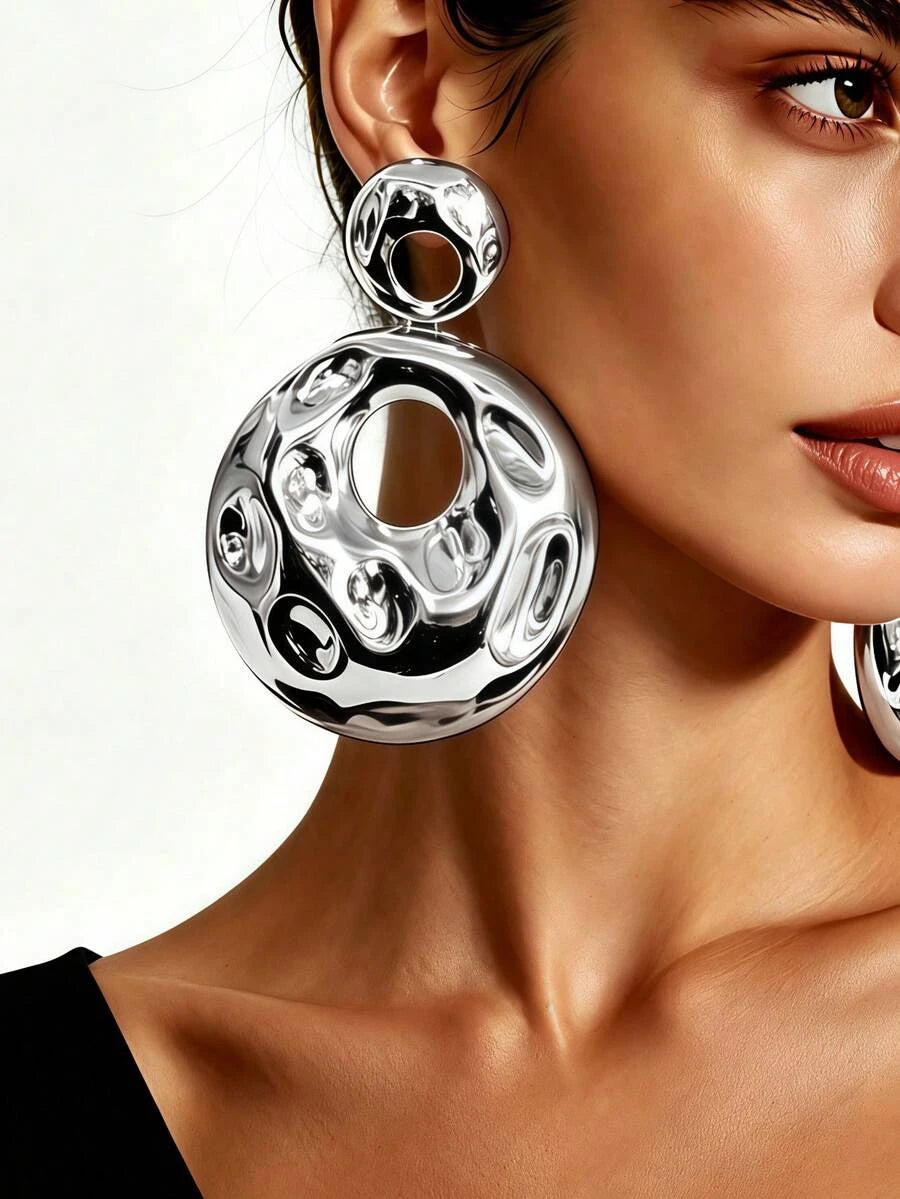 Gold-Plated Metal Drum Dangle Earrings