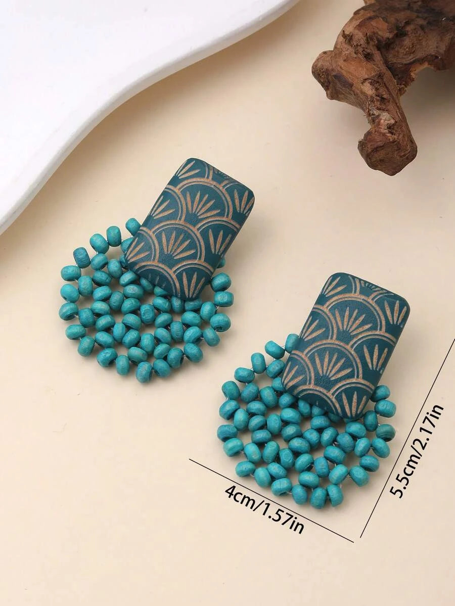 Handmade Wooden Beaded Disc Earrings
