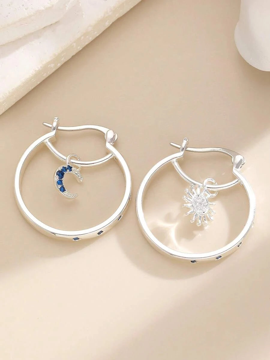 Retro Asymmetric Crescent Moon Drop Earrings