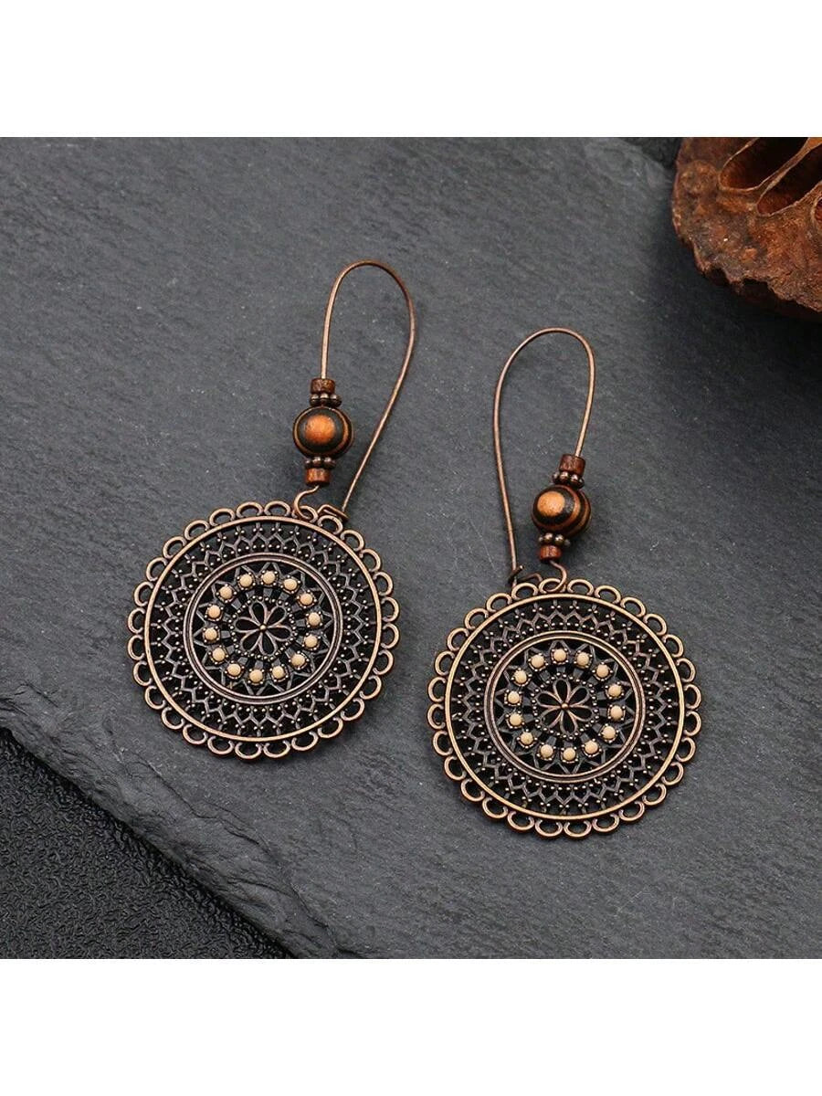 Vintage Carved Flower Dangle Earrings