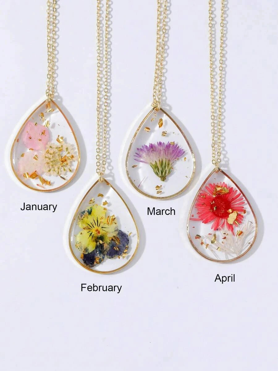 Resin Dried Flower Necklace