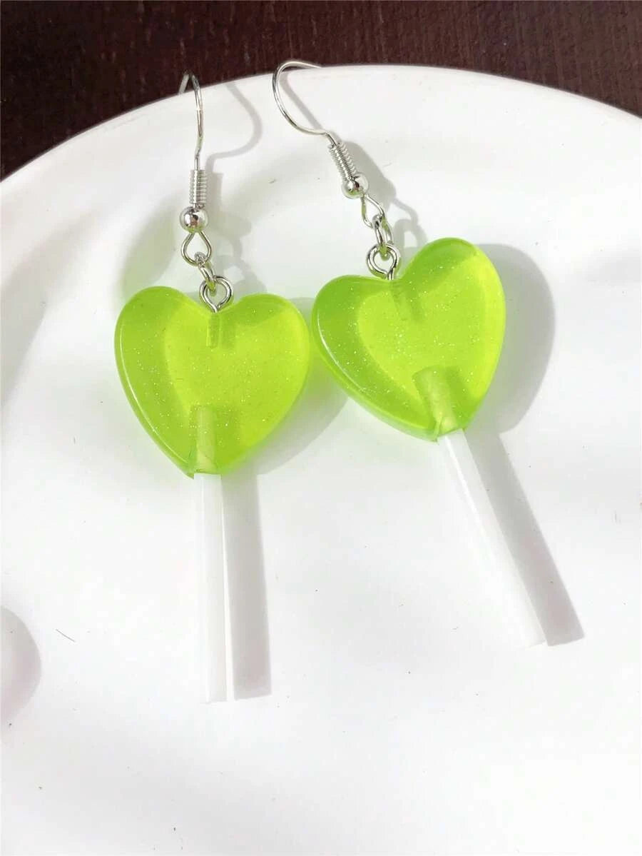 Summer Vacation Resin Heart Lollipop Dangle Earrings