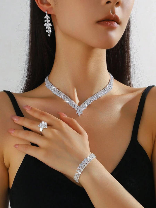 Bridal Rhinestone V-Shaped Jewelry Set