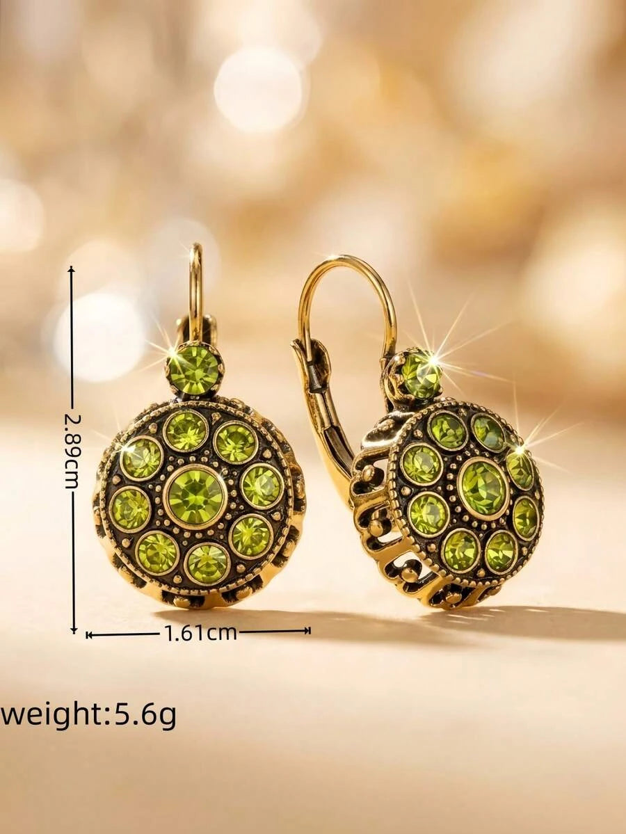 Gold-Plated Green Crystal Pendant Earrings