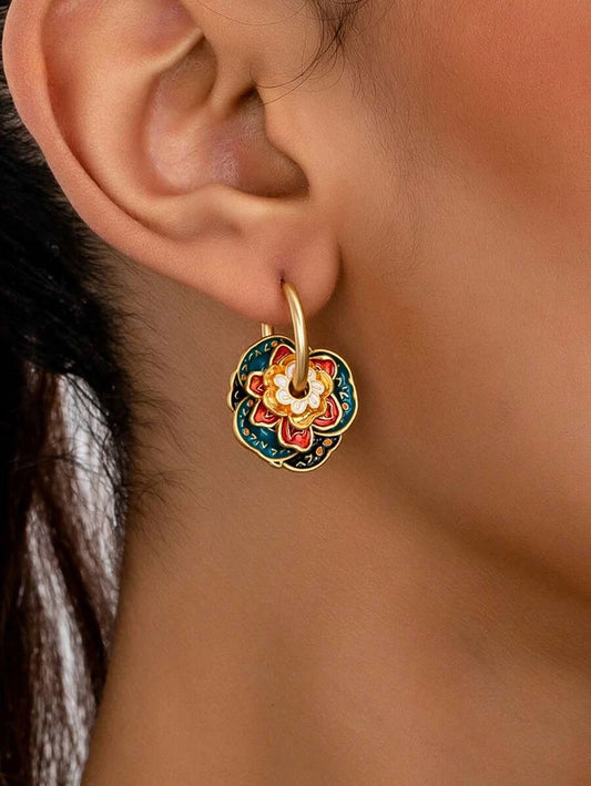 Colorful Enamel Geometric Hoop Earrings
