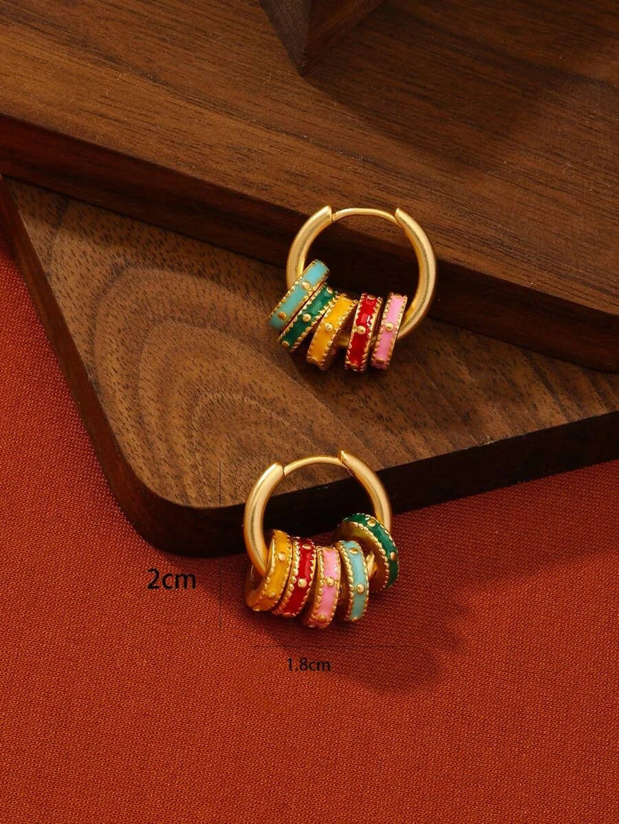 Enamel Geometric Hoop Earrings