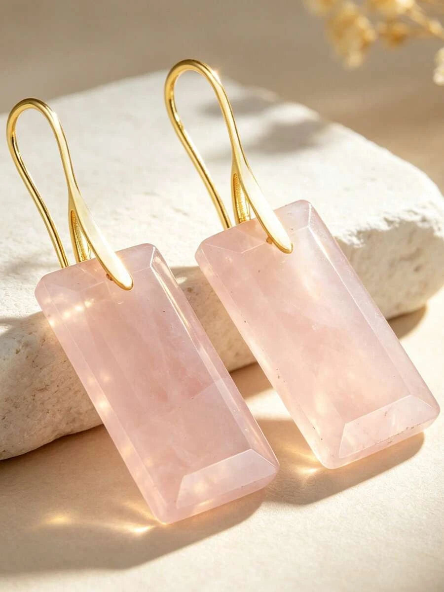 Natural Amethyst Square Pendant Earrings