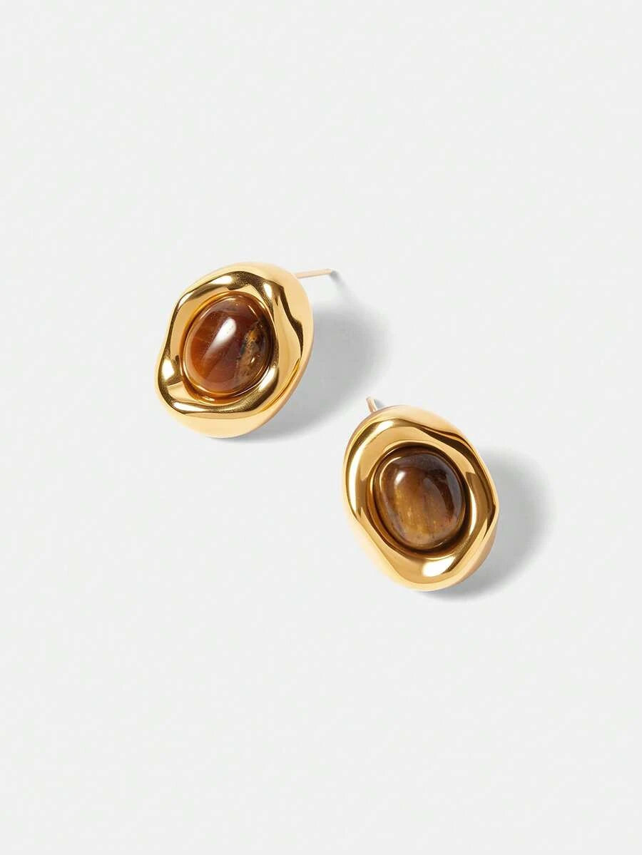 Natural Tiger Eye Stud Earrings