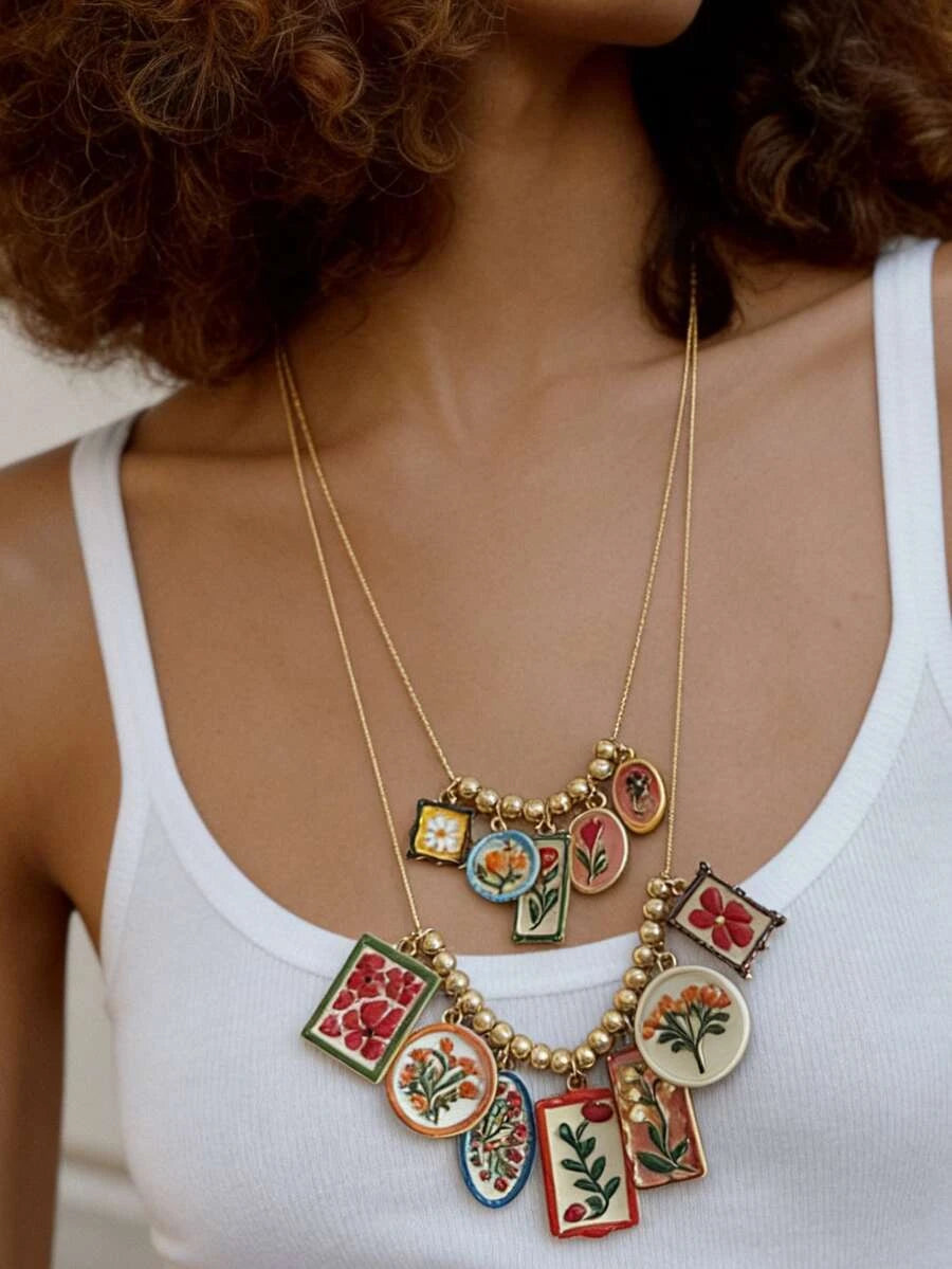 Retro Printed Double-Layer Necklace