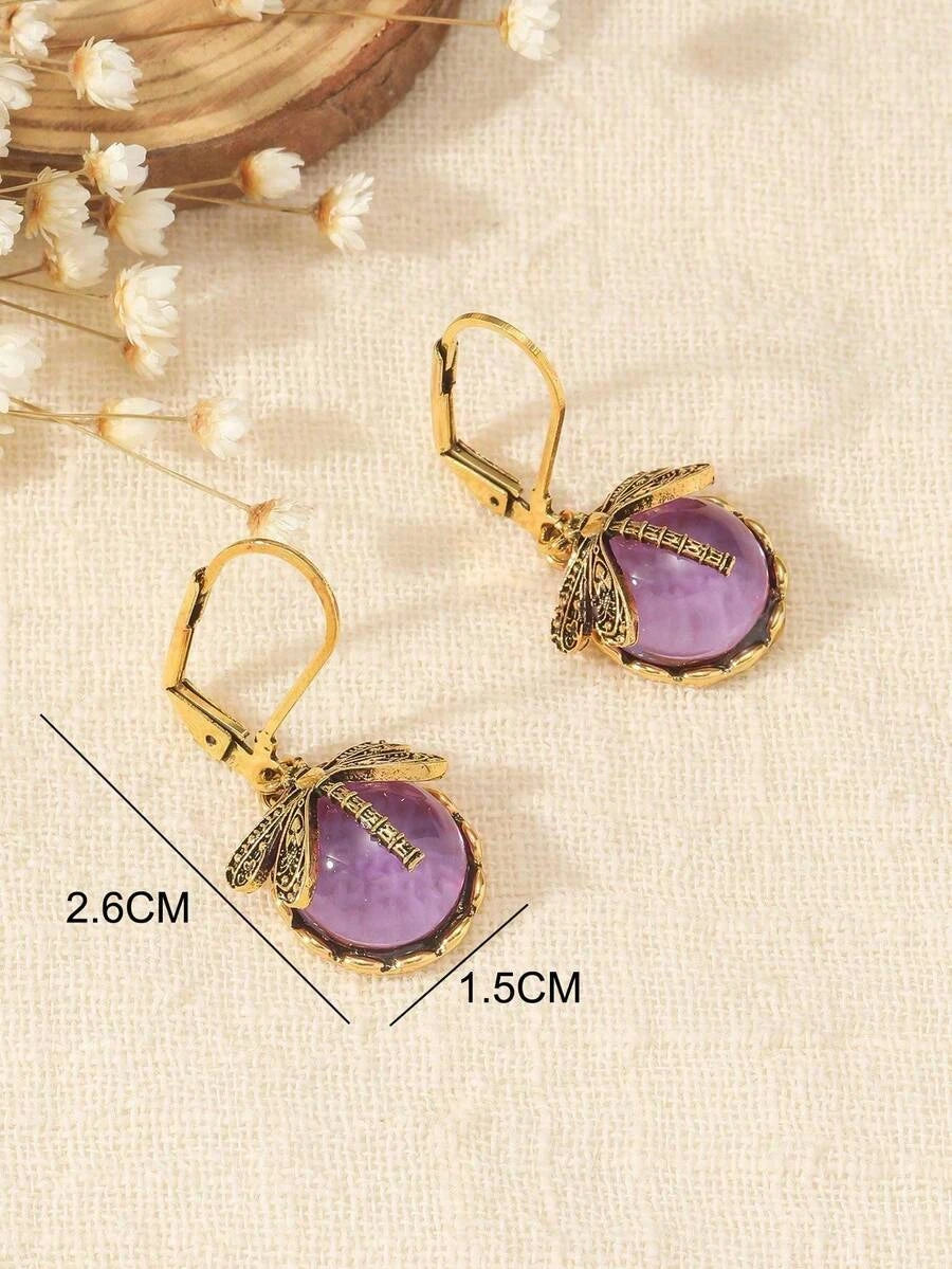 Vintage Dragonfly Crystal Drop Earrings
