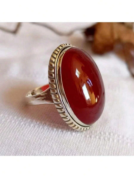 Vintage Boho Ring With Red Synthetic Cubic Zirconia
