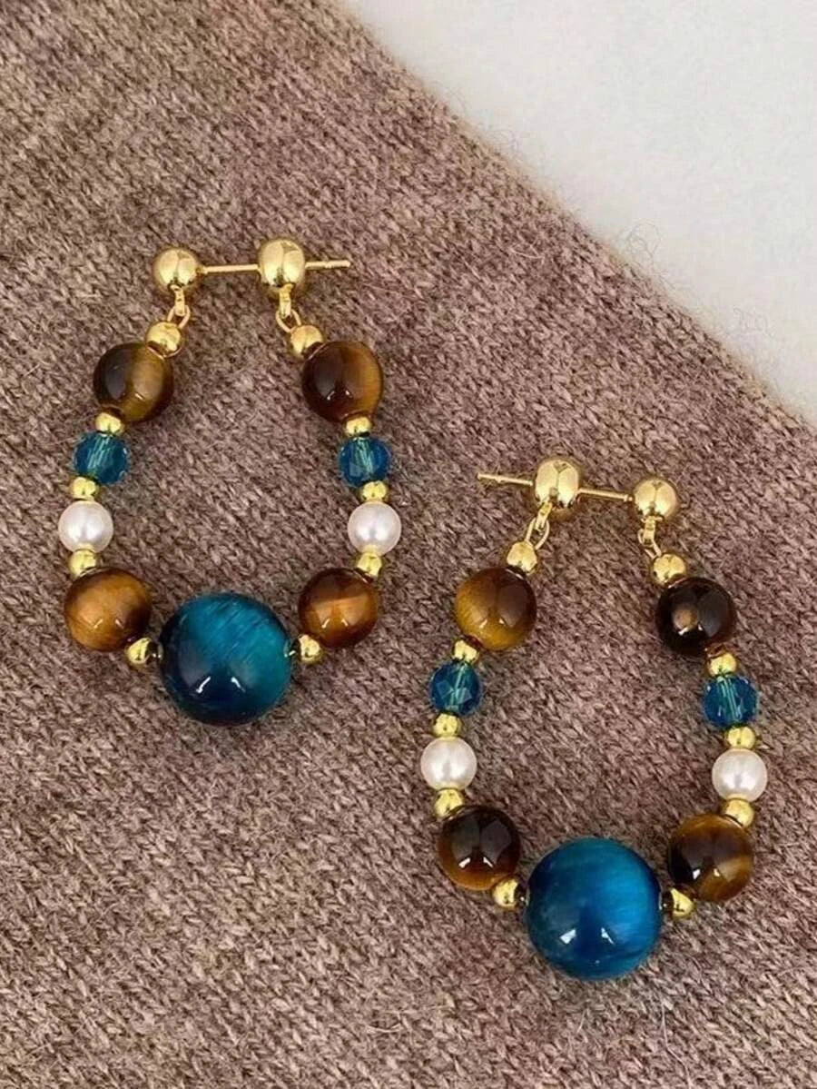 Retro Beaded Hoop Earrings