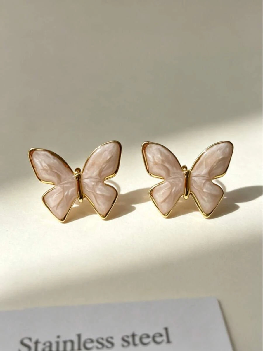 Pink Enamel Shell Stud Earrings