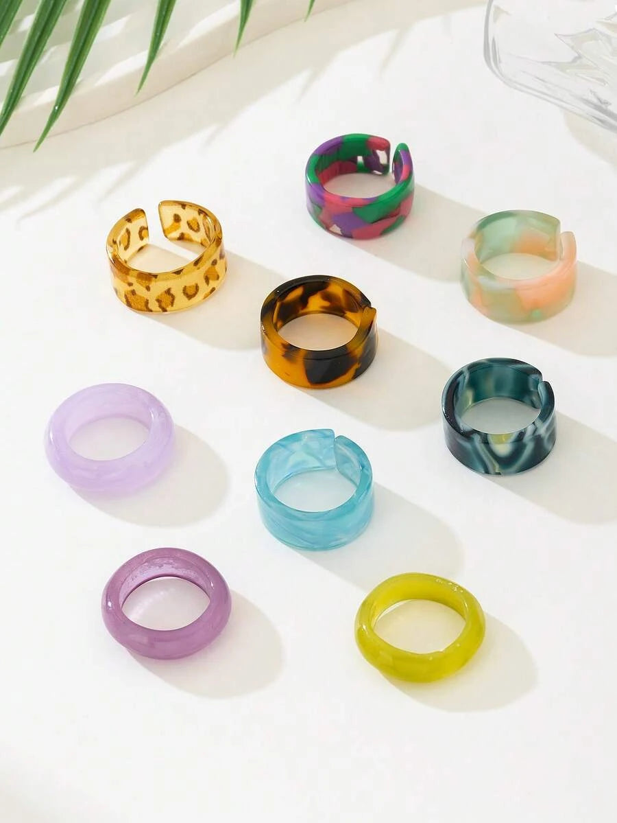 Vintage Acrylic Fashion Rings Set