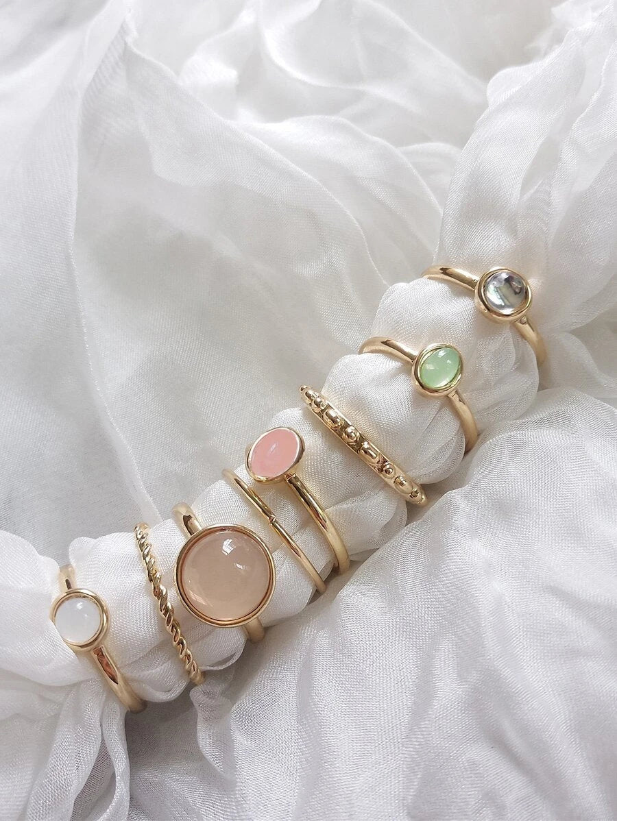 Multicolor Round Ring Set
