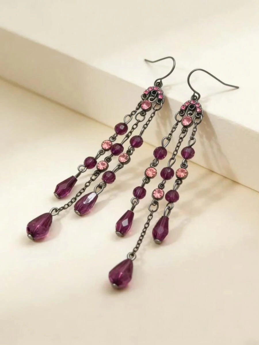 Retro Crystal Tassel Pendant Earrings