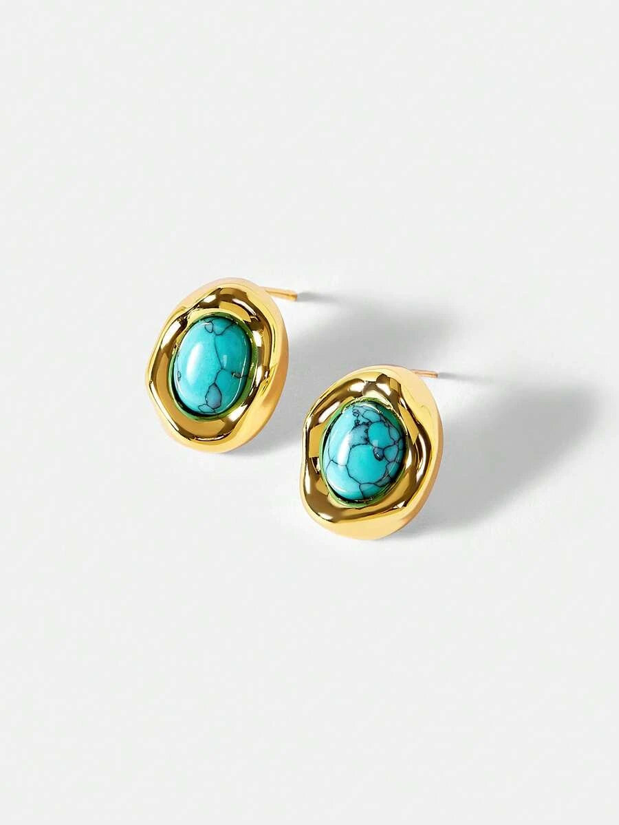 Natural Tiger Eye Stud Earrings