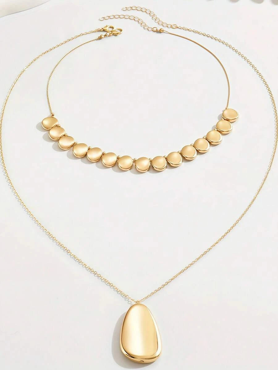 Glossy Gold Double Layer Necklace Set