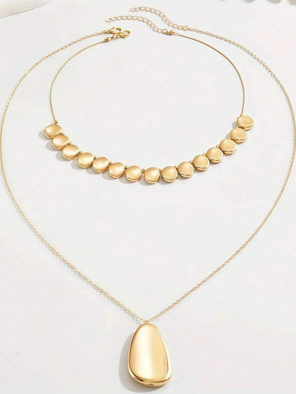 Glossy Gold Double Layer Necklace Set