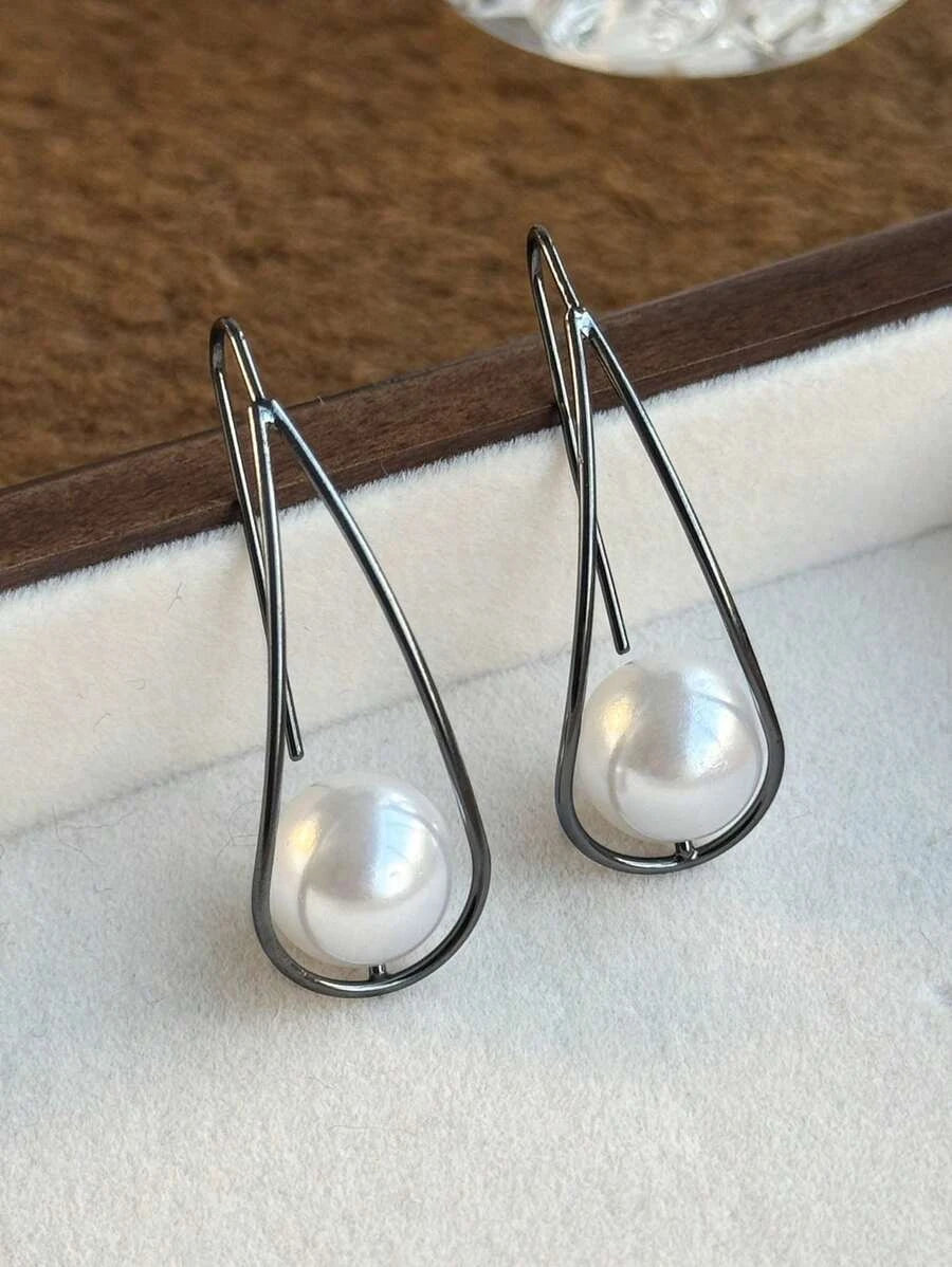 Vintage Faux Pearl Copper Dangle Earrings