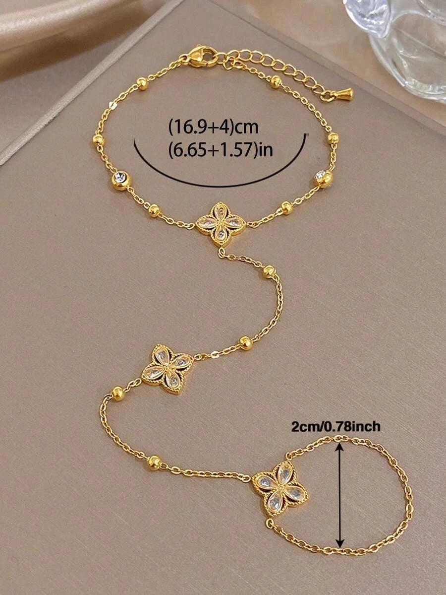 Four Leaf Clover Zirconia Finger Bracelet