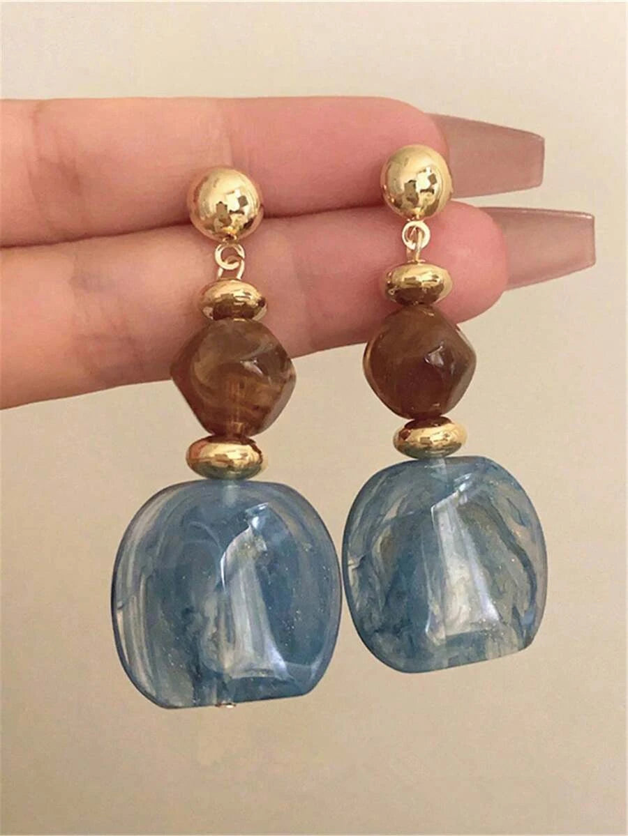 Vintage Asymmetrical Tie Dye Acrylic Long Pendant Earrings