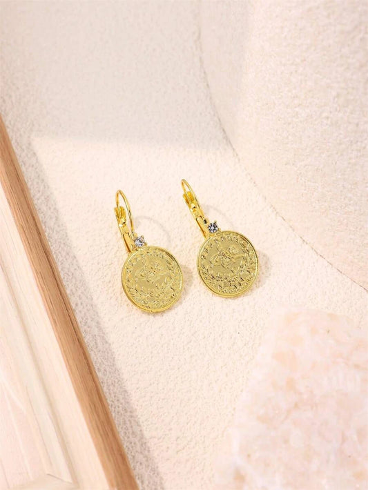 Gold Plated Coin Shaped Retro Earrings