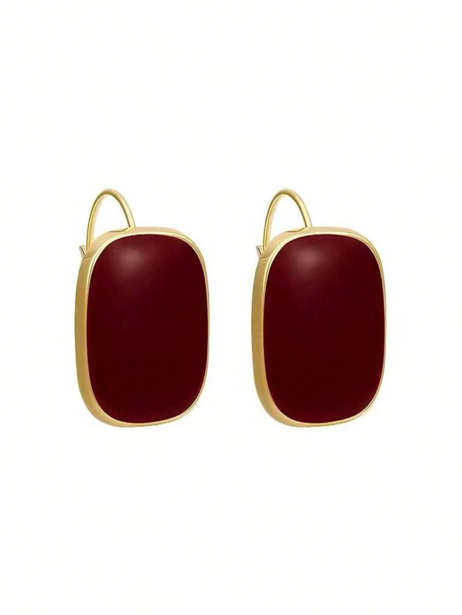Red French Vintage Geometric Square Earring