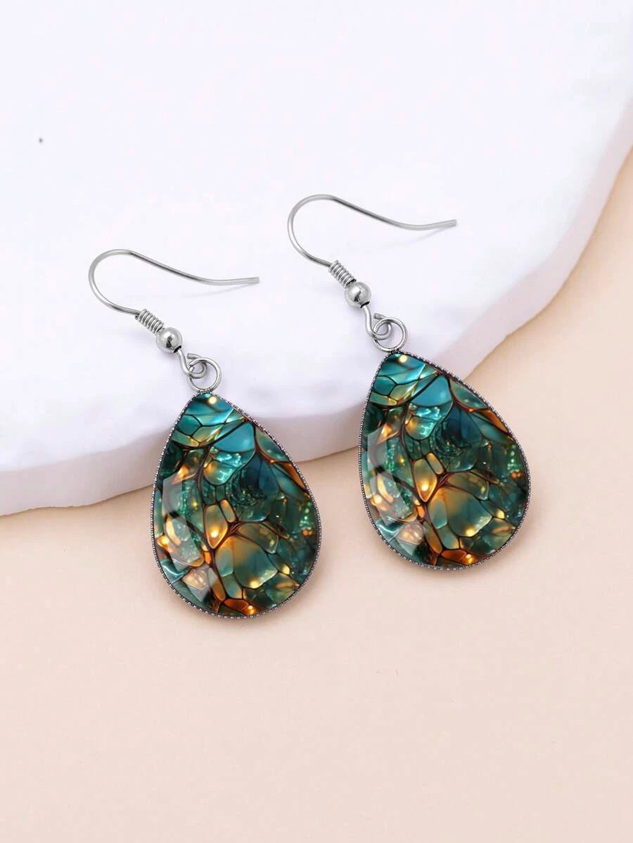 Asymmetrical Glass Pattern Drop Earrings