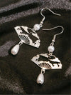 Chinese Silver Fan-Shaped Pearl Earrings