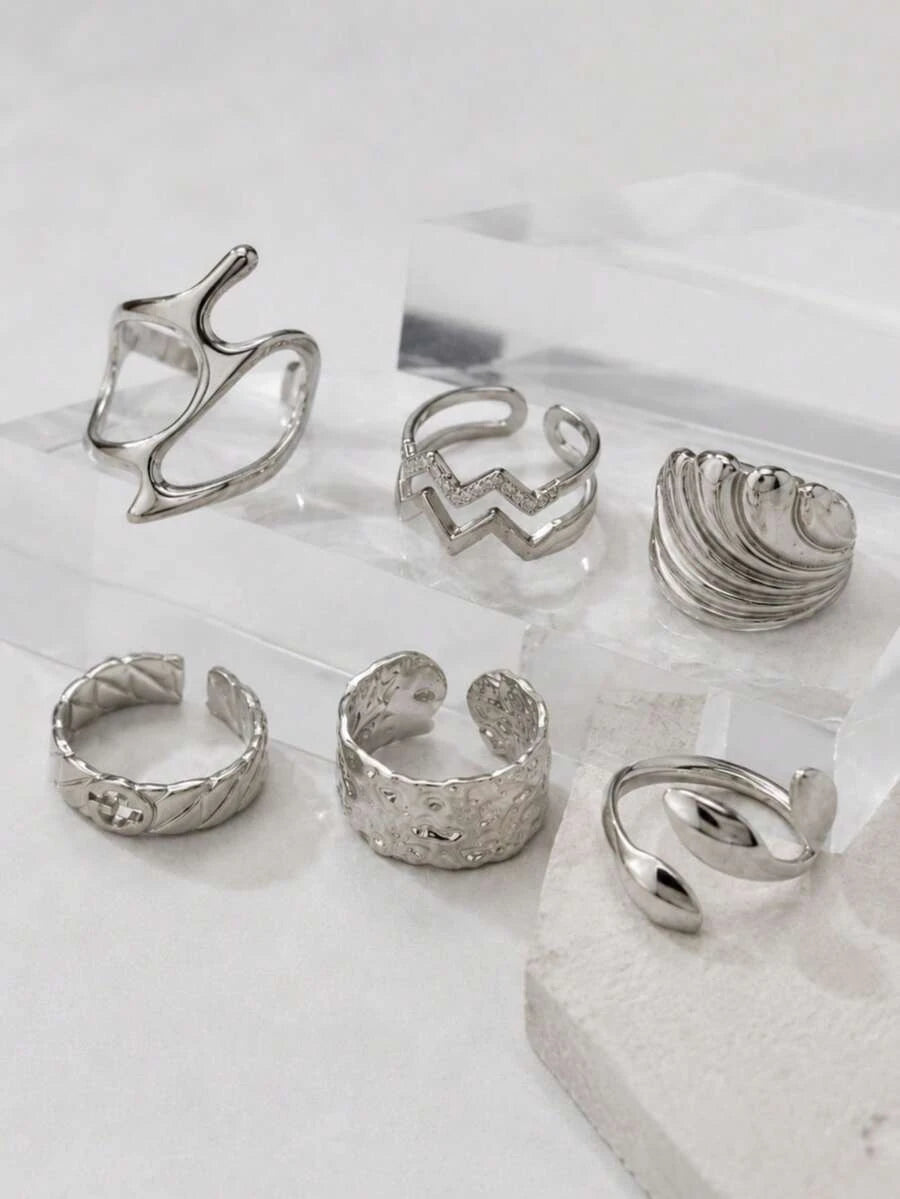 Stainless Steel Geometric Open Ring Set