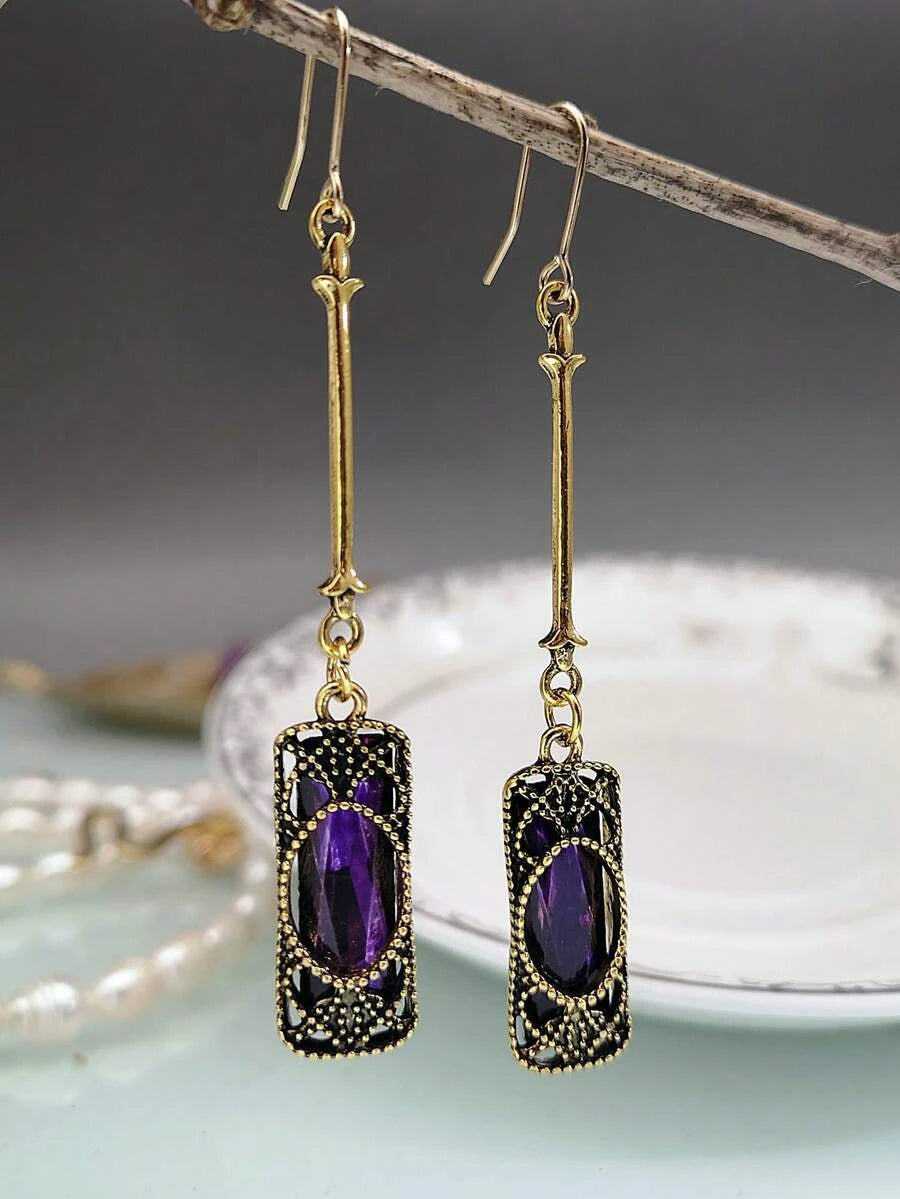 Retro Bronze Crystal Long Earrings